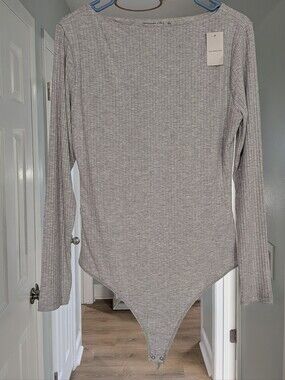 Abercrombie Fitch Stretch Ribbed Long-Sleeve Bodysuit - Light Gray NWT